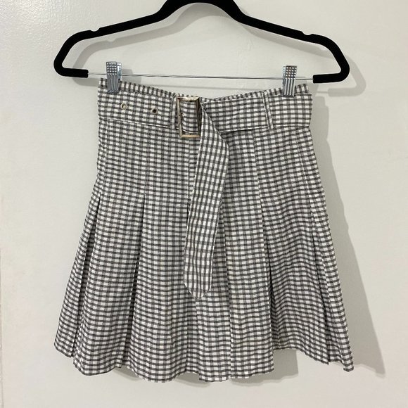 White/Black Check Print Belted Mini Skirt - Picture 1 of 5